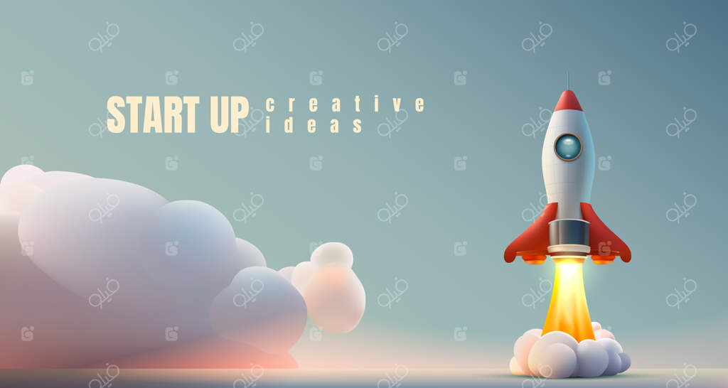 طرح خلاقانه استارتاپ فضایی: صفحه فرود وب‌سایت وکتور