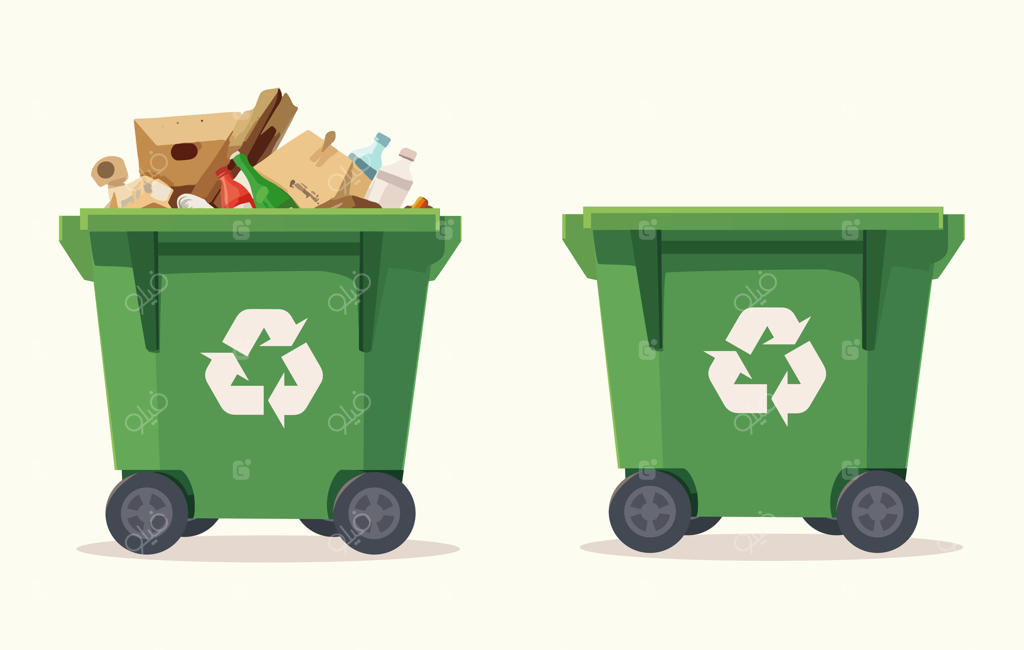 سطل‌های بازیافت پر و خالی، مناسب برای موضوعات مدیریت پسماند و محیط زیست