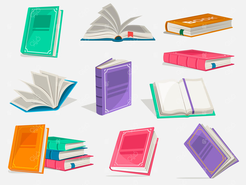 مجموعه آیکون‌های کتاب: خواندن، یادگیری و آموزش از طریق کتاب‌ها