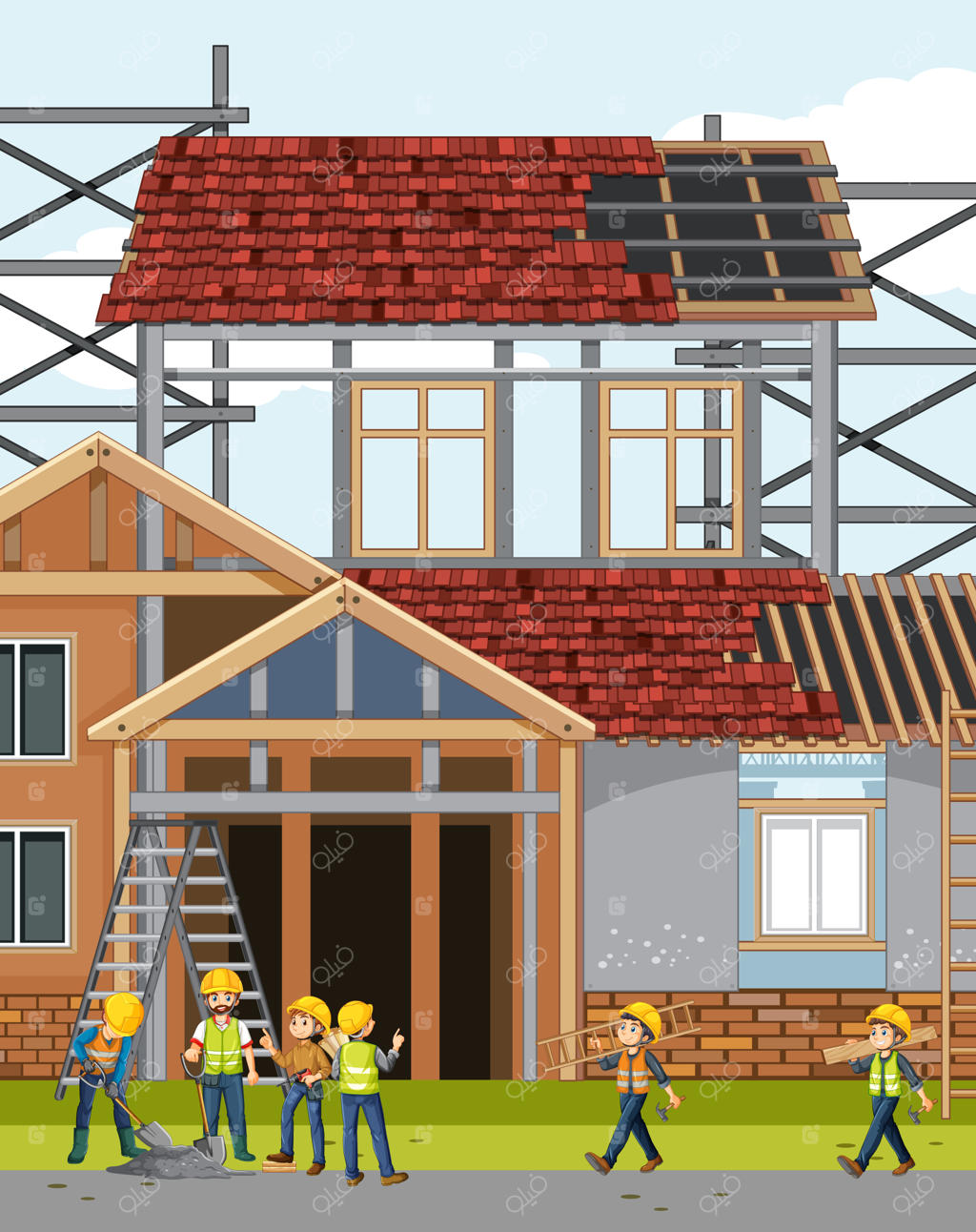 کارگاه ساختمان‌سازی با کارگران