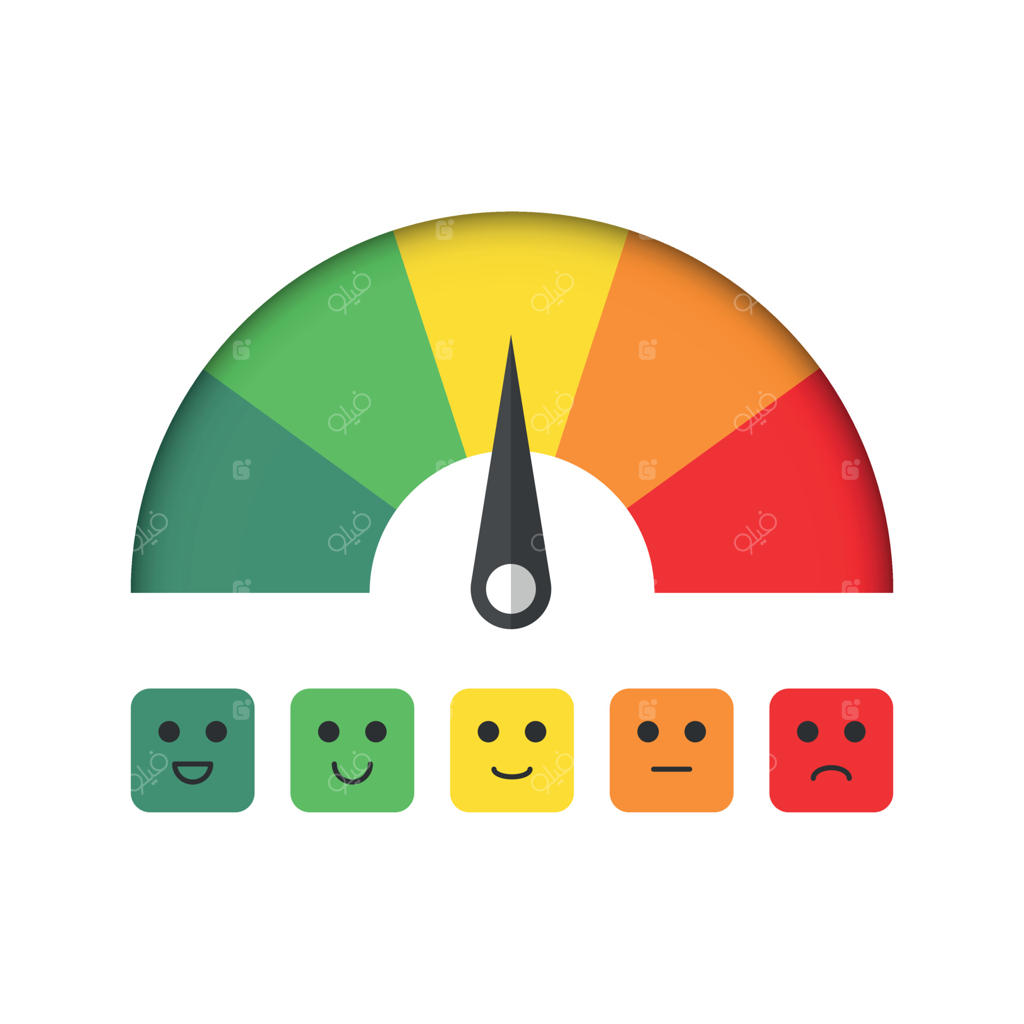 نماد سنجش رضایت مشتری به سبک تخت. تصویرسازی وکتور سطح سنج در پس‌زمینه‌ای مجزا. مفهوم کسب‌وکار نشانگر سرعت.