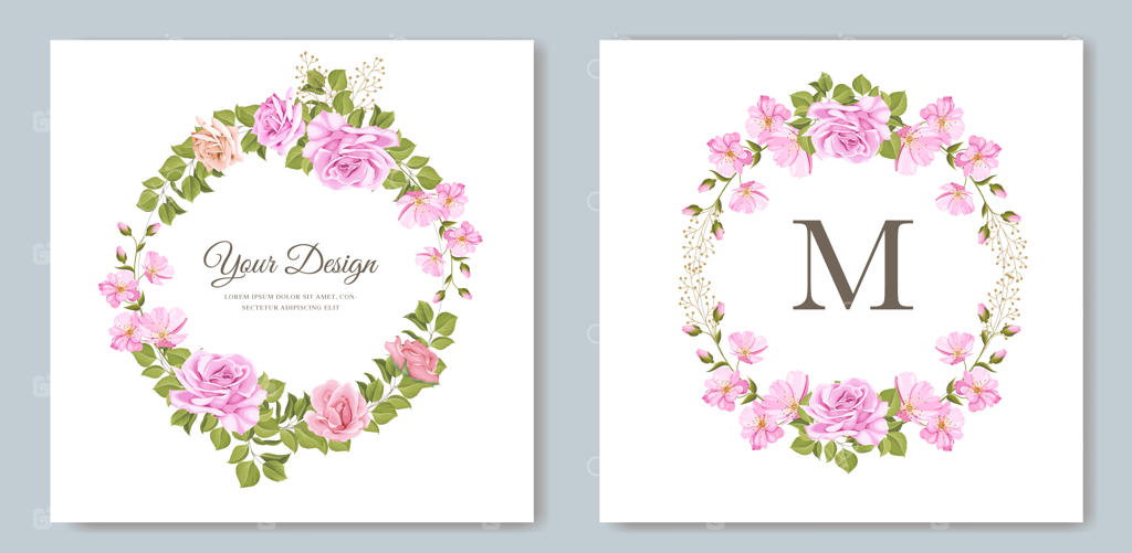 کارت دعوت عروسی شیک با طرح گل‌ها و برگ‌های زیبا