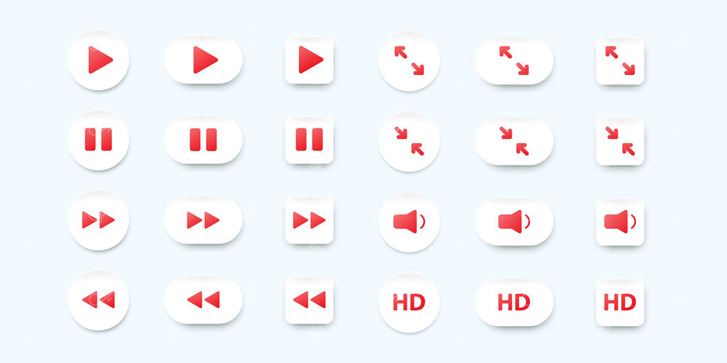 مجموعه عناصر طراحی نئومورفیک برای اپلیکیشن ویدئویی موبایل.
