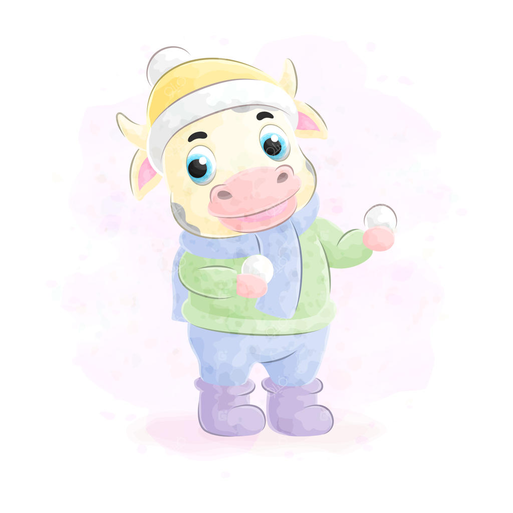 تصویرسازی آبرنگی گاو کوچولوی بامزه