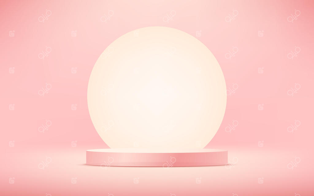 استوانه‌ صورتی به عنوان پایه. اتاق سبز خالی. اتاق خالی با جلوه نور افکن. مناسب برای نمایش محصولات، ماکت نمایش لوازم آرایشی، ویترین، بنر رسانه‌ای و غیره. تصویرسازی