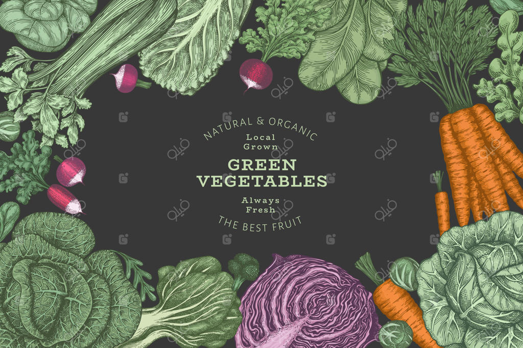 پس‌زمینه قاب سبزیجات رنگی کلاسیک دست‌کشیده