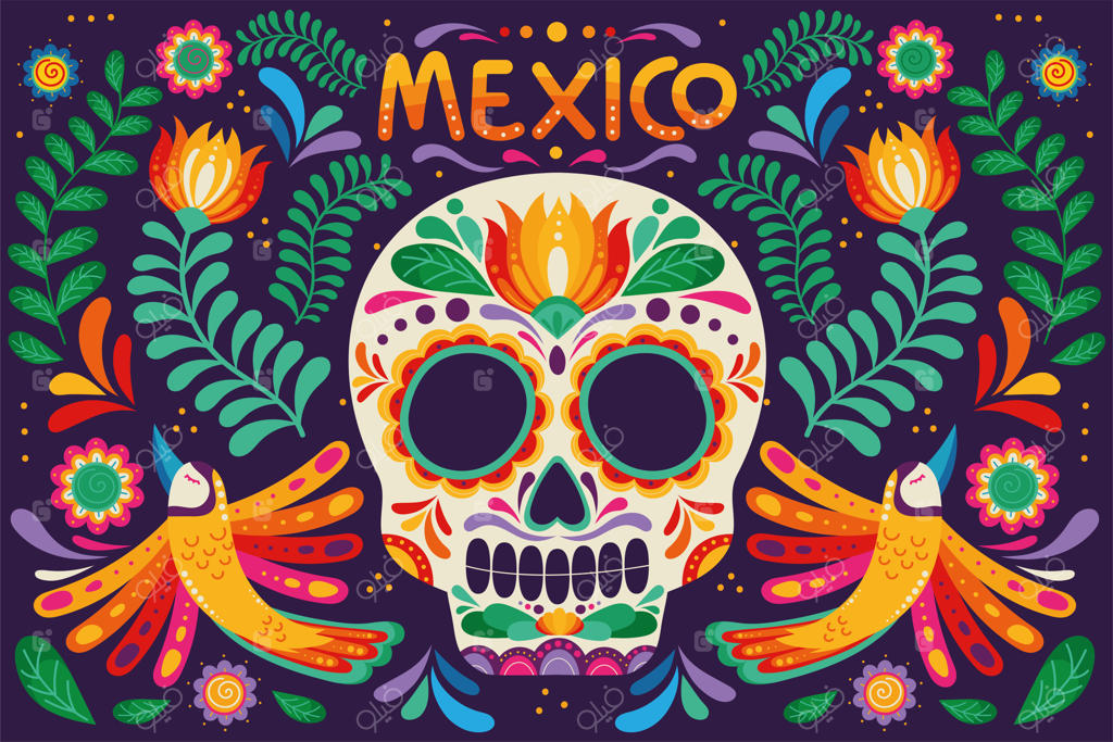 جمجمه و گل‌های مکزیکی