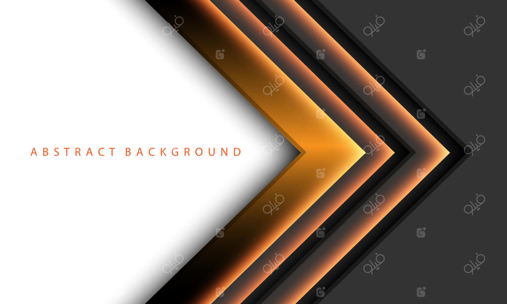 پیکان نارنجی انتزاعی با سایه روشن در پس‌زمینه متالیک خاکستری تیره با فضای سفید - طراحی مدرن فناوری آینده‌نگر نوین