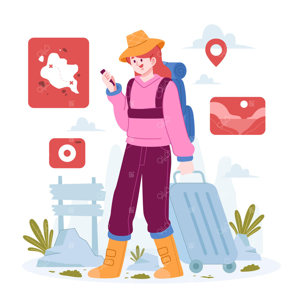 تصویرسازی مفهومی سفر: تعطیلات یا کوهنوردی دستی طراحی شده