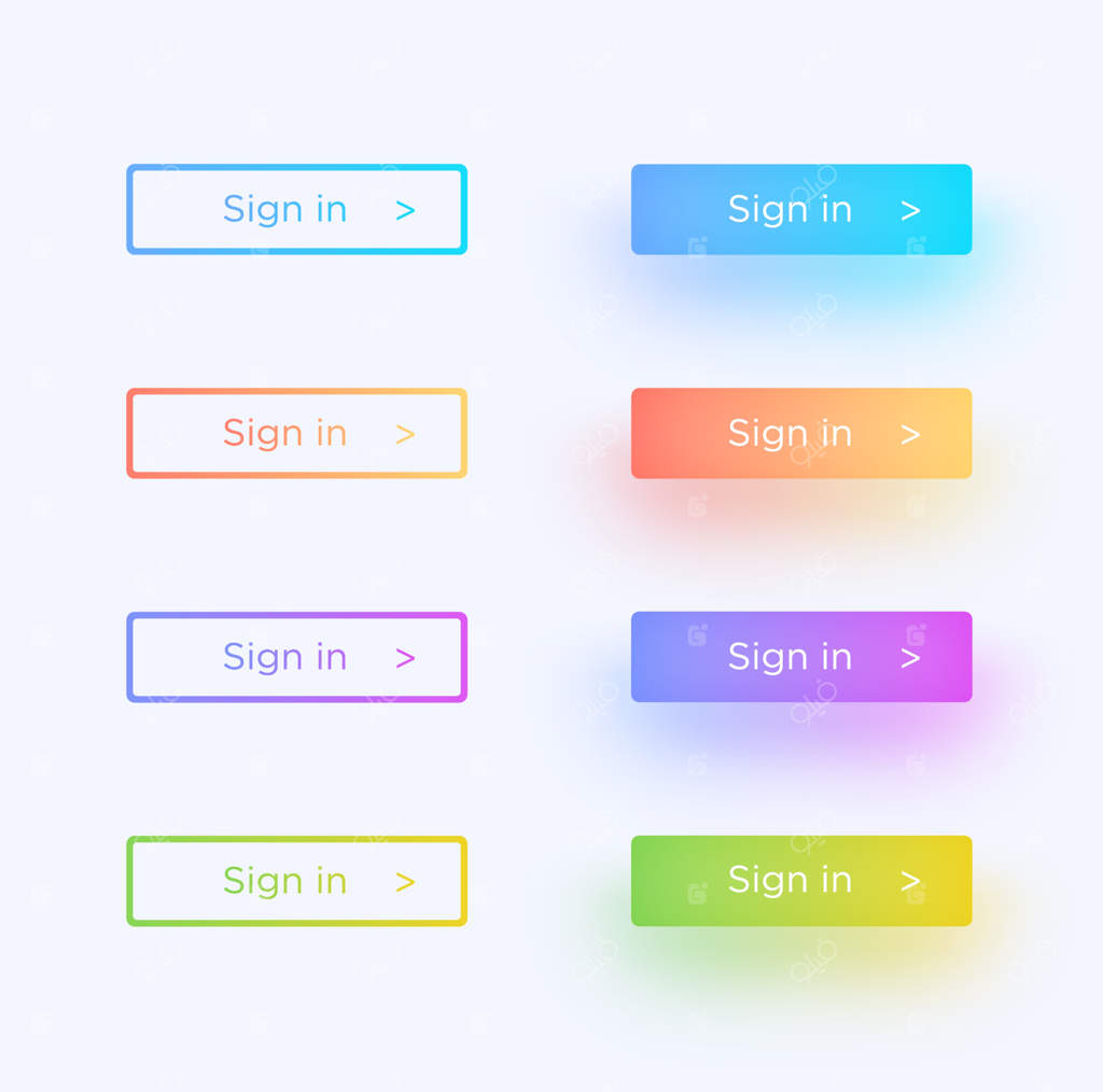 مجموعه‌ای از دکمه‌های مدرن متریال با سایه و رنگ‌های گرادیان مختلف