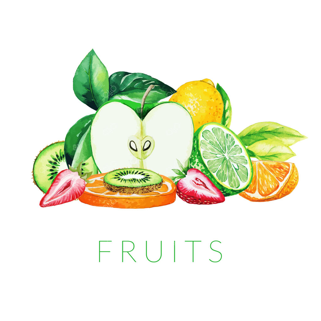 کوهی از میوه‌های متنوع: تصویر آبرنگ دستی