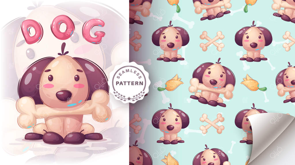 پترن یکپارچه سگ کارتونی با استخوان - وکتور EPS 10