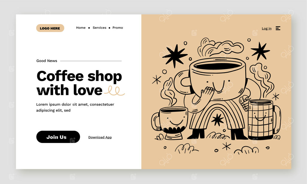 قالب صفحه فرود با سبک نقاشی دستی و خلاقانه