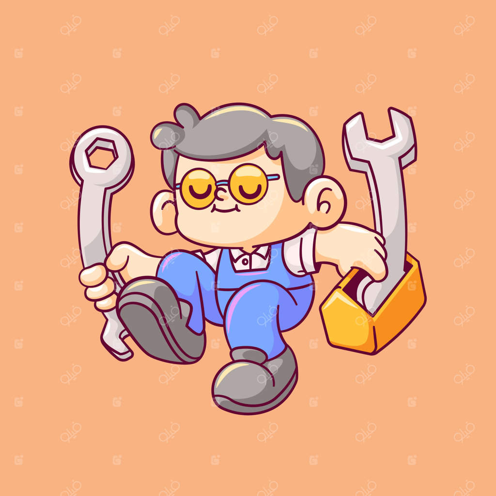 وکتور کارتونی مکانیک بامزه در حال شناور شدن