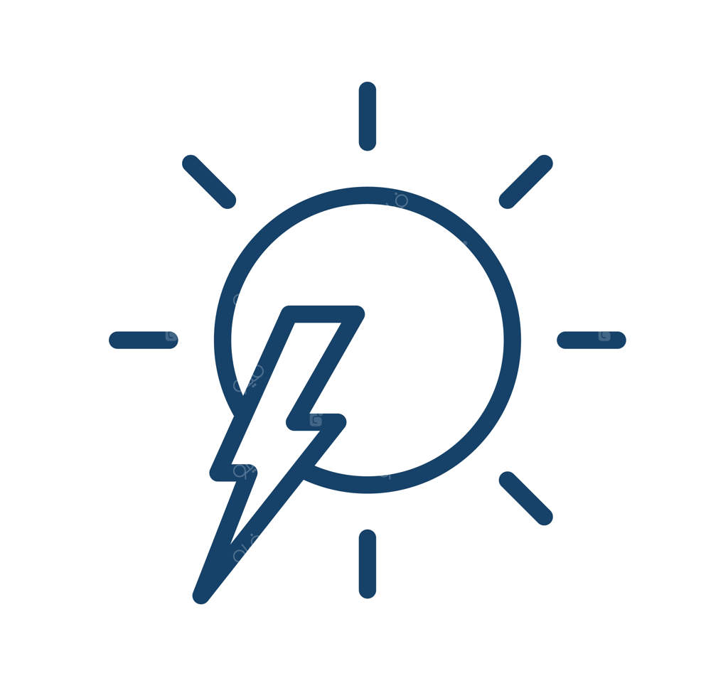 آیکون ساده به سبک خطی از خورشید و رعد و برق. طوفان و هوای آفتابی. تصویر برداری خطی مسطح جدا شده بر روی زمینه سفید.