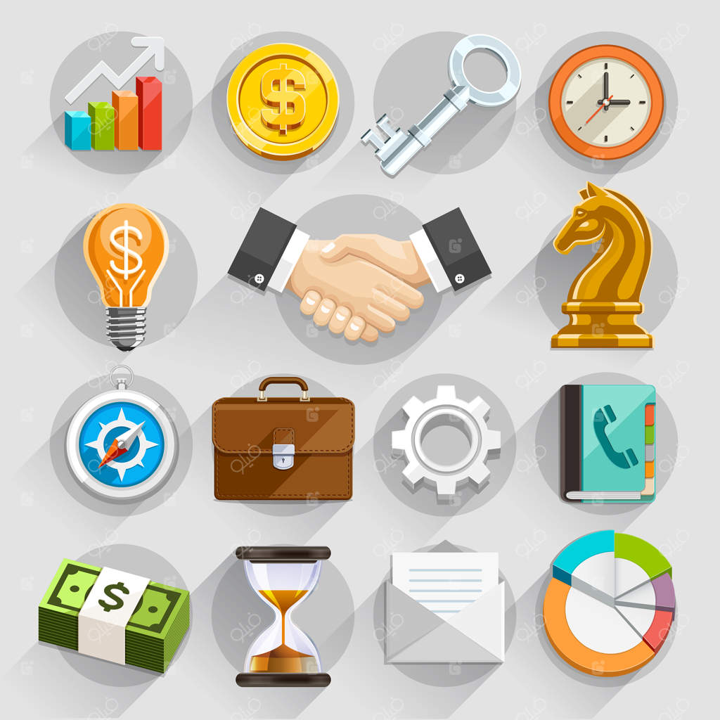 مجموعه رنگی تصویرسازی تخت برای کسب‌وکار.