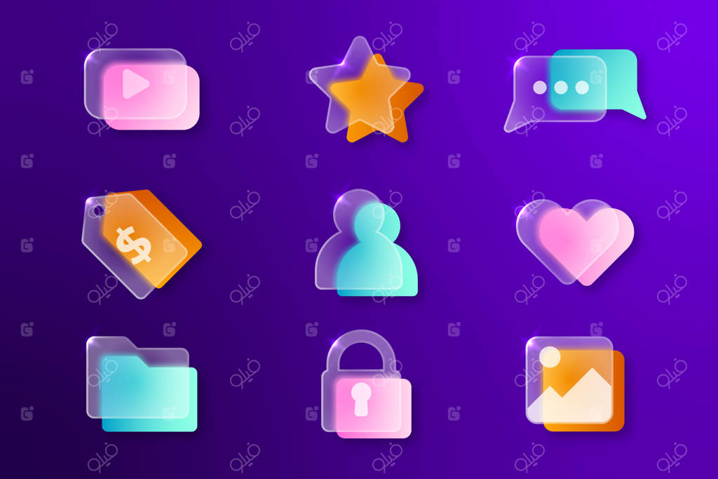 مجموعه عناصر شیشه‌ای با افکت گرادیان