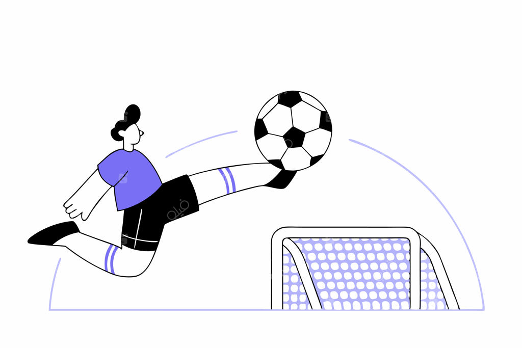 تصویرسازی فوتبالیست جوان در حال شوت کردن توپ با پس‌زمینه سفید