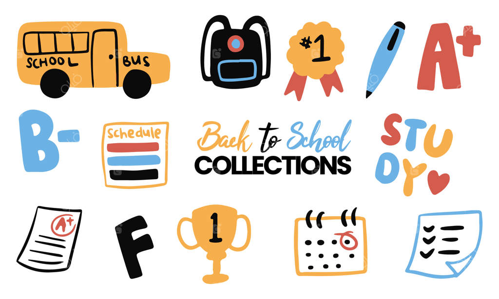 مجموعه آیکون استیکر بازگشت به مدرسه - تصویر وکتور