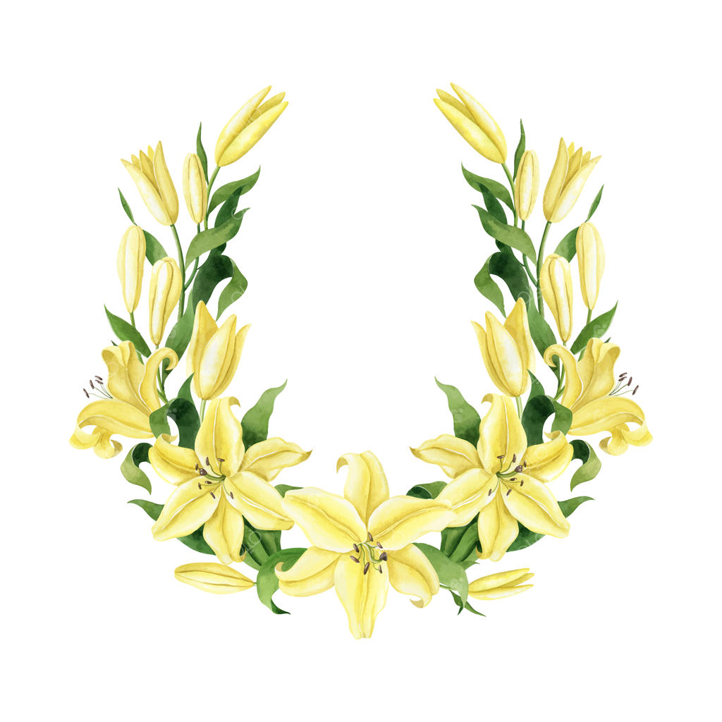 طرح آبرنگی گل‌های لیلیوم زرد با قاب وکتوری گل‌ها