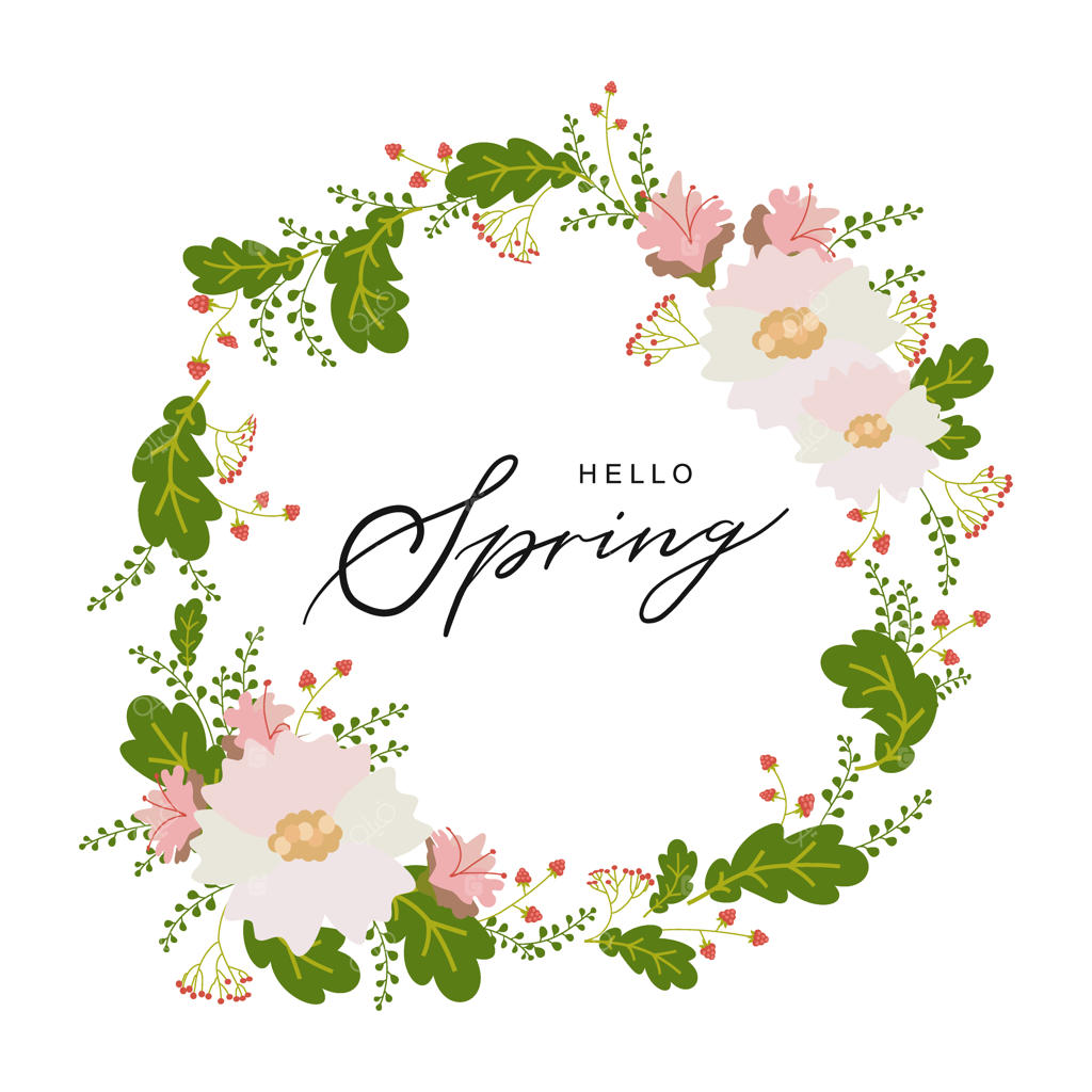 پوستر تایپوگرافی بهار با طراحی دست و حلقه گل زیبا.