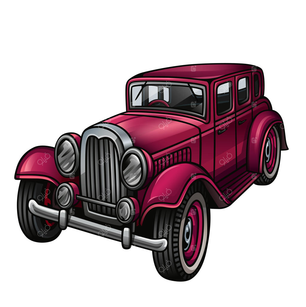 ماشین کلاسیک صورتی بر پس‌زمینه سفید