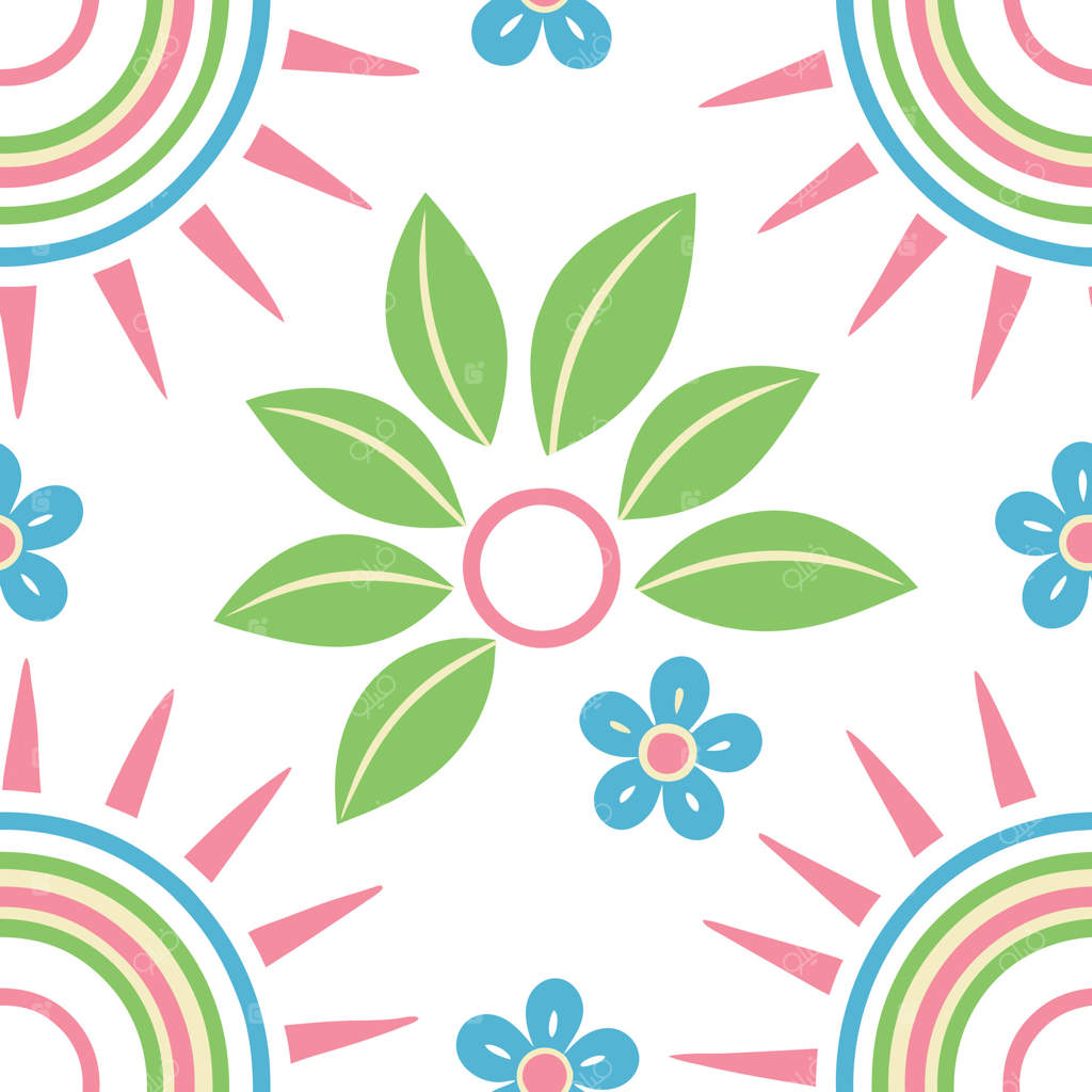 طراحی باغ بهاری با پترن گل‌های خورشیدی در رنگ‌های پاستلی رنگین‌کمان