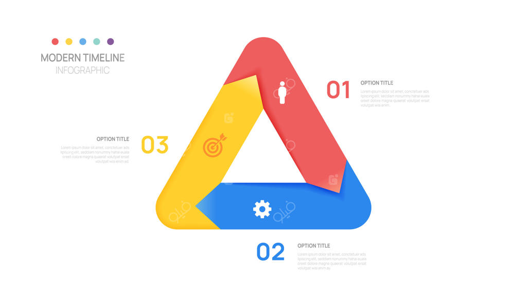 ارائه اطلاعات بصری: قالب نمودار چرخه‌ای سه مرحله‌ای. اینفوگرافیک دایره‌ای به شکل مثلث و نمودار پیکانی.