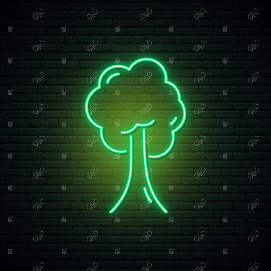 تابلوی نئون درخت سبز.