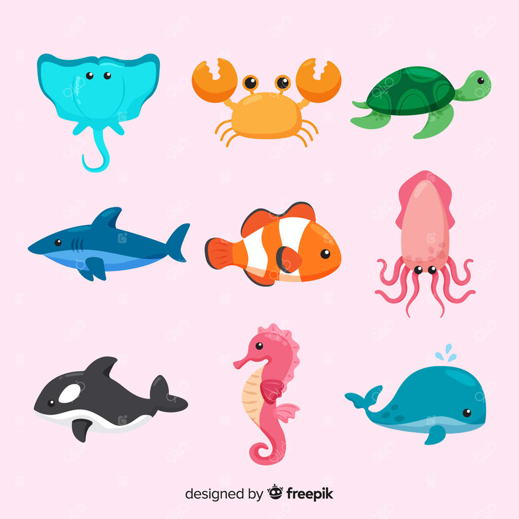 مجموعه حیوانات دریایی بامزه و رنگارنگ