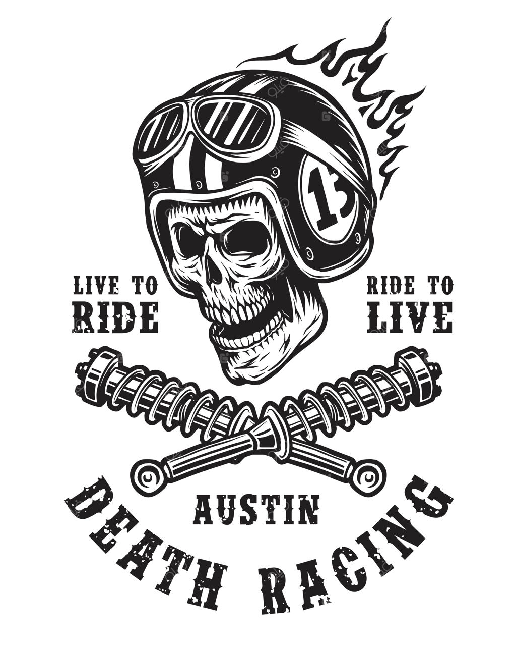 نشان مسابقه با جمجمه در کلاه ایمنی