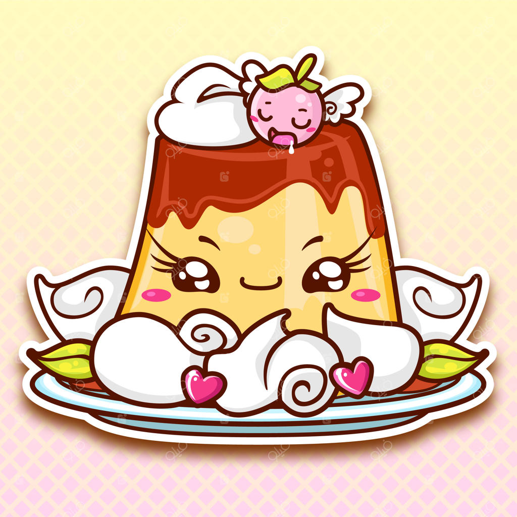 پودینگ وانیلی کیوت با کرم توت‌فرنگی و آب‌نبات‌های رنگی