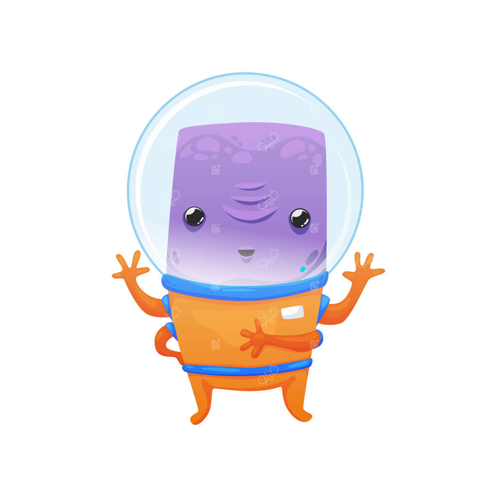 بیگانه بامزه و دوستانه بنفش در لباس فضانوردی