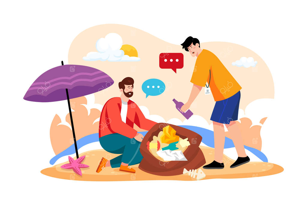 داوطلبان در حال جمع‌آوری زباله‌ها از ساحل هستند