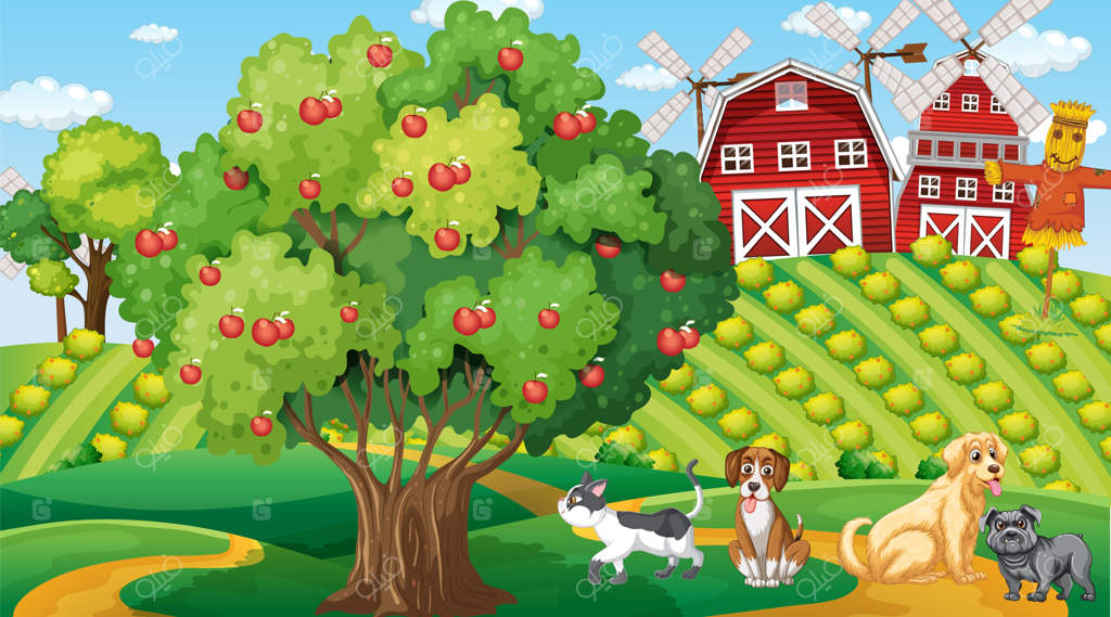 مجموعه‌ای از حیوانات اهلی مختلف در مزرعه