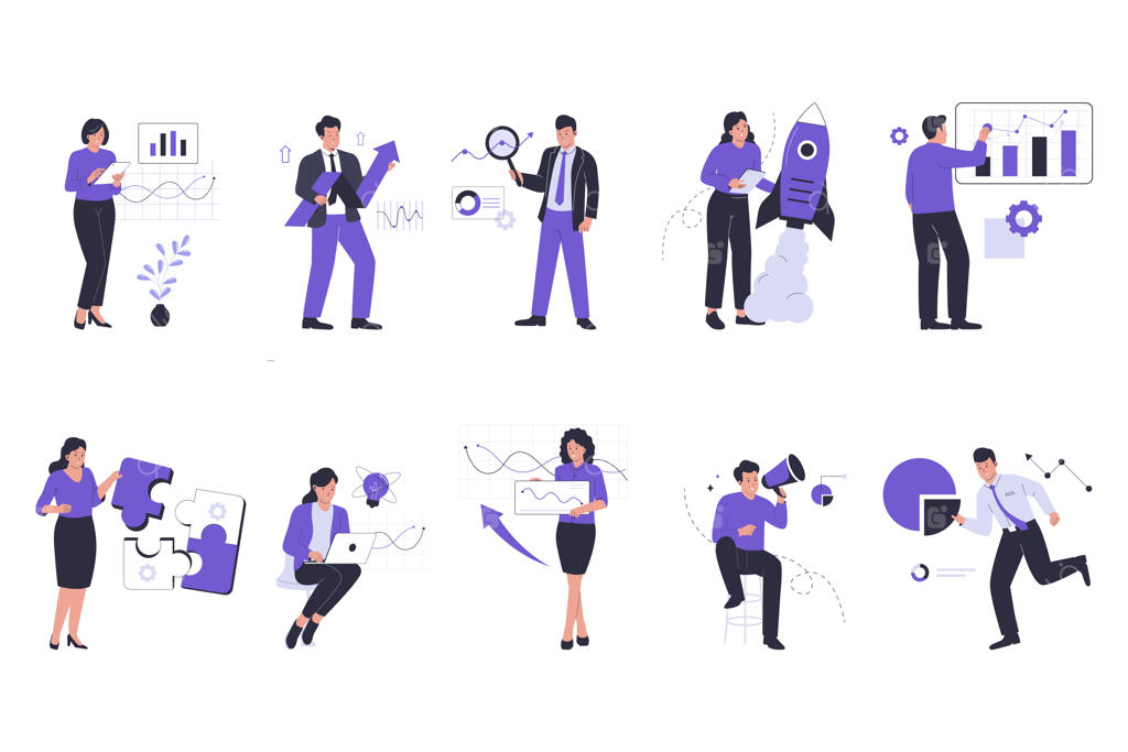 مجموعه تحلیل کسب‌وکار همراه با نمودار و دیاگرام