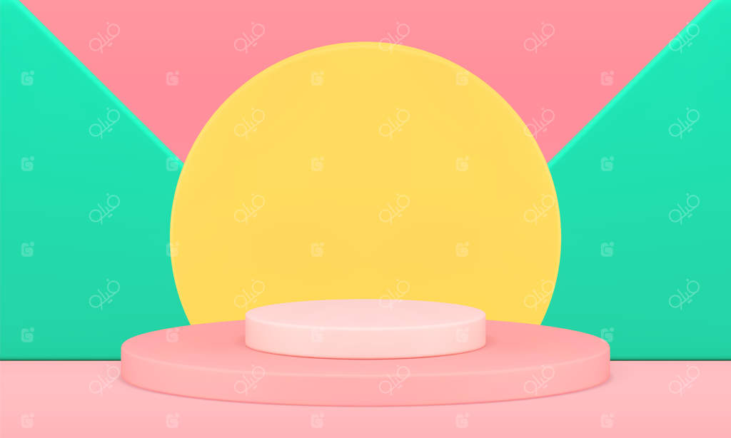 نمایشگاه دایره‌ای: صحنه نمایش محصول با پس‌زمینه سه‌بعدی و طراحی واقعیستی در وکتور