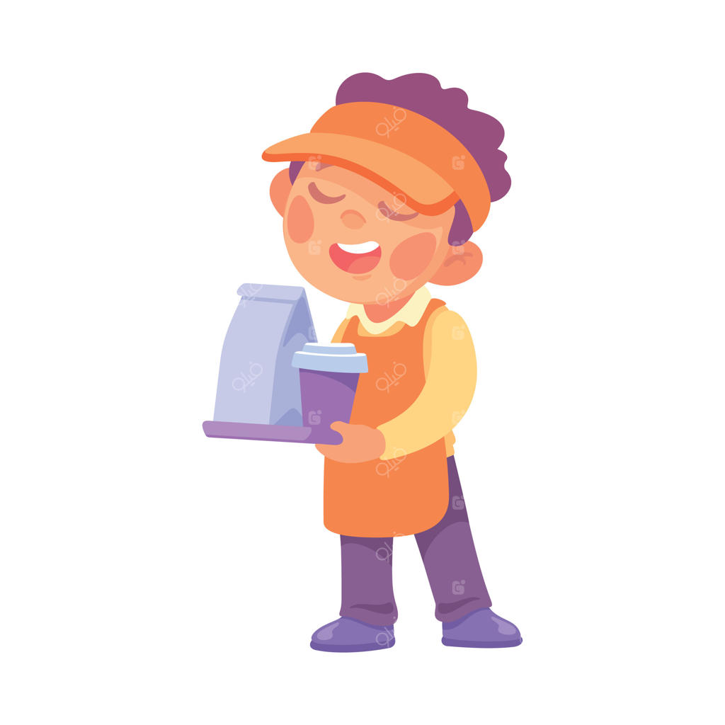 کارگری شاد با اشتیاق نوشیدنی‌های رنگارنگی را به نمایش می‌گذارد