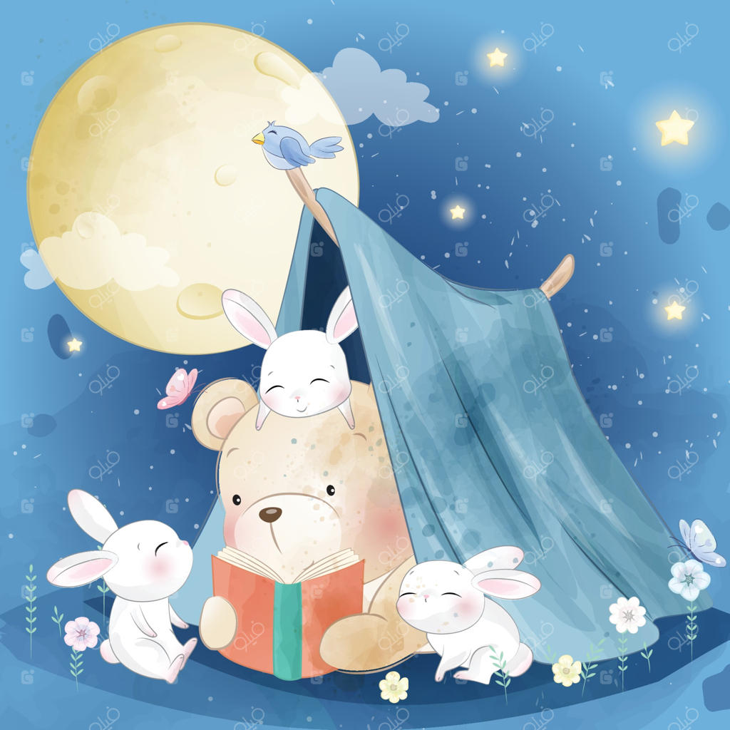 تصویرسازی خرس بامزه و خرگوش