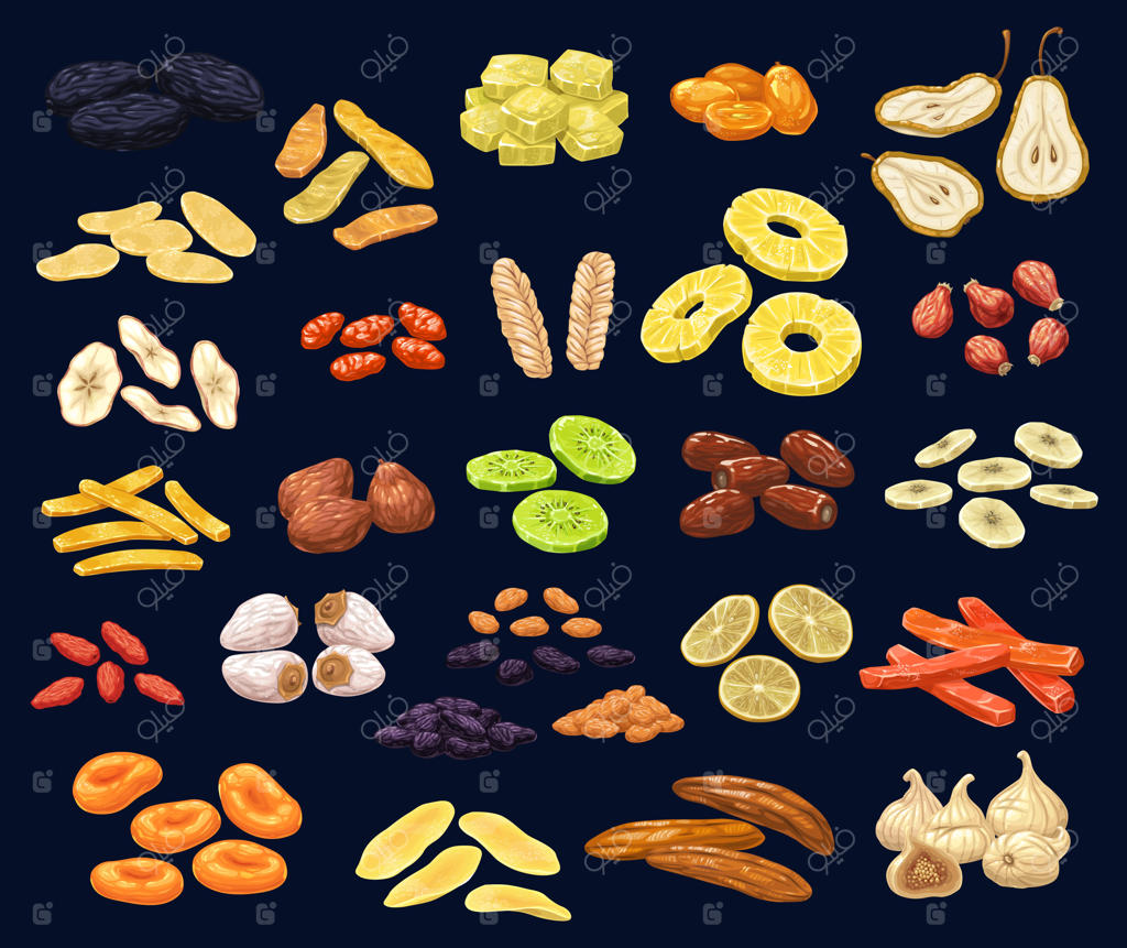 مجموعه دسر میوه‌های خشک و توت‌ها