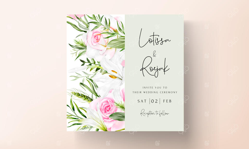 قالب کارت دعوت عروسی با طرح زیبای حلقه گل‌های آبرنگی