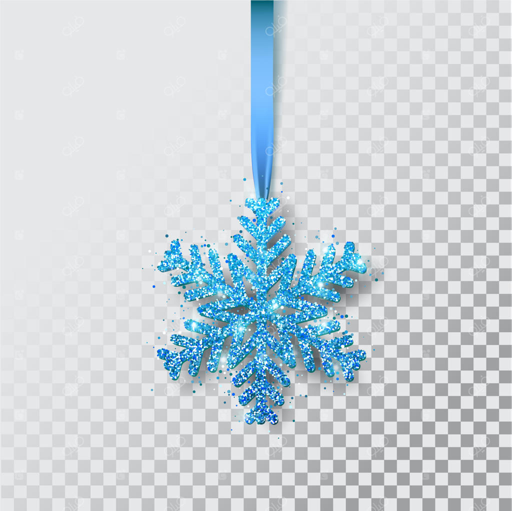 برف‌دانه‌ها روی روبان در پس‌زمینه شفاف