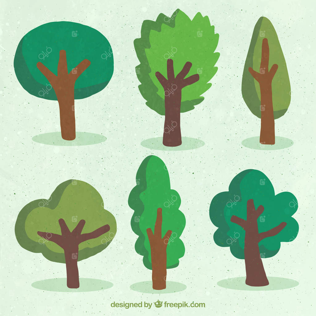 مجموعه‌ای از نقاشی‌های دستی درختان