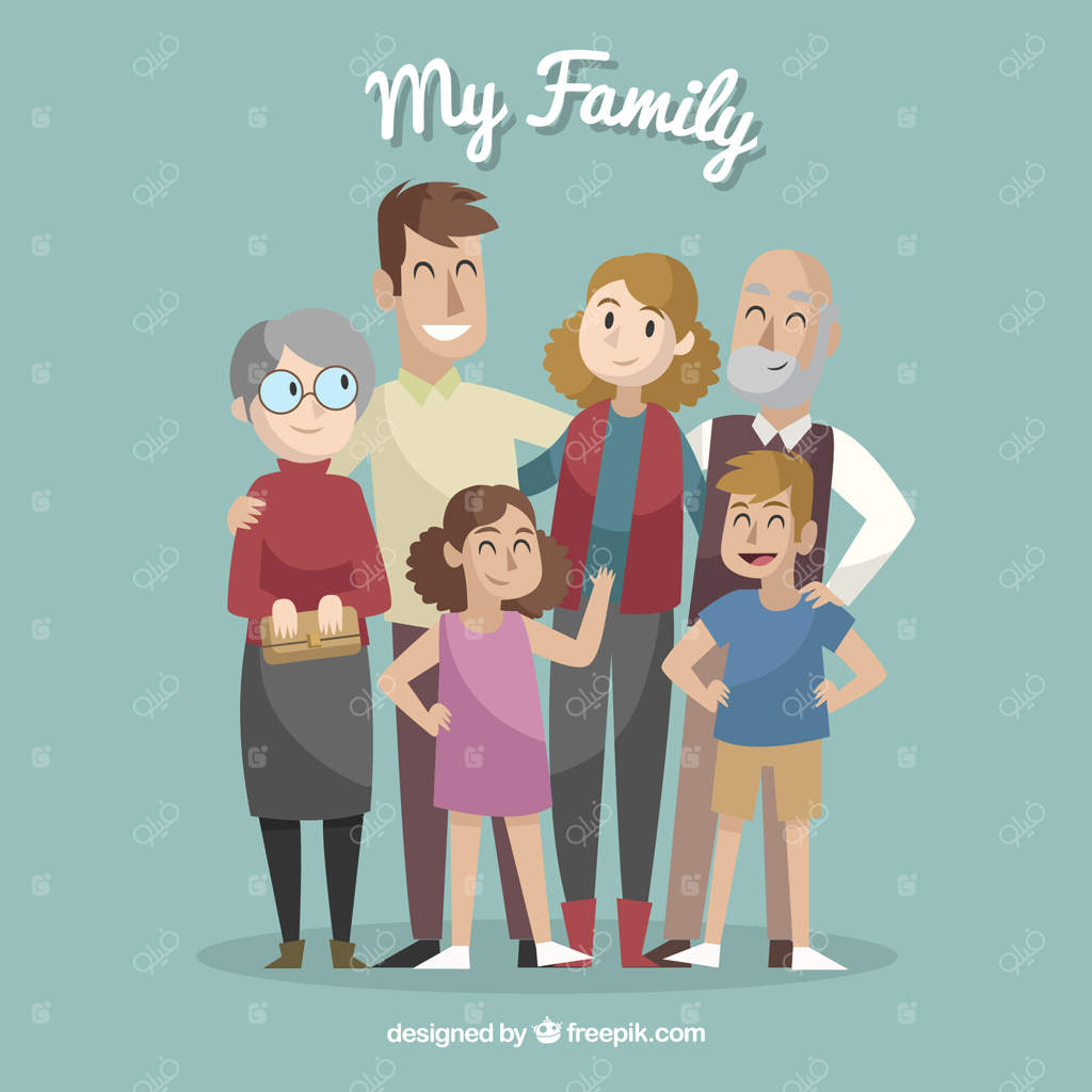 خانواده بزرگ و خوشحال با سبک طراحی دستی