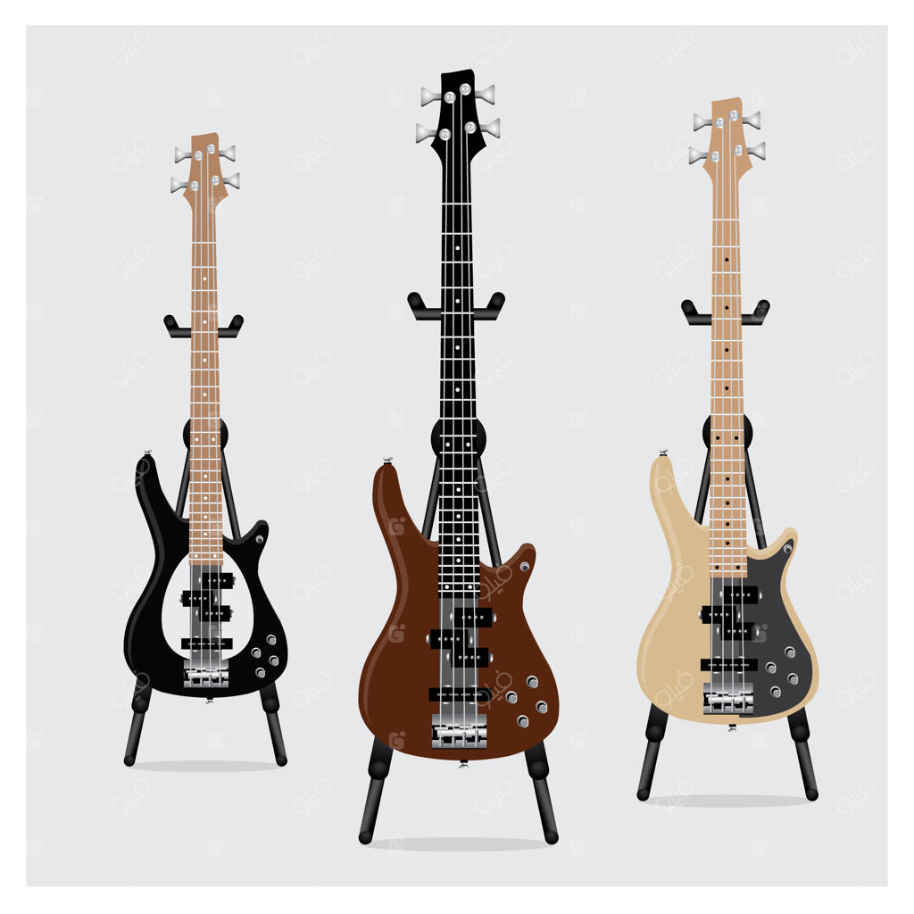 ست گیتار بیس الکتریک همراه با پایه