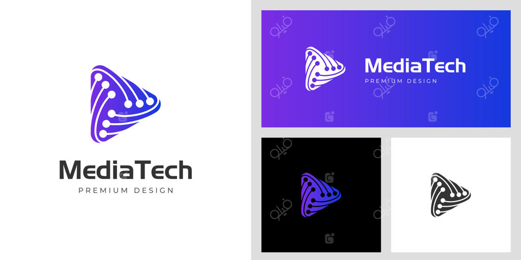 طراحی لوگوی تکنولوژی پخش با ایده گرافیکی مثلث و مدار: لوگوی پخش‌کننده موسیقی با هوش مصنوعی