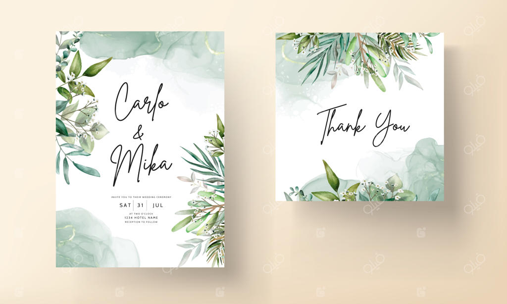 قالب کارت دعوت عروسی با طراحی برگ‌های زیبا