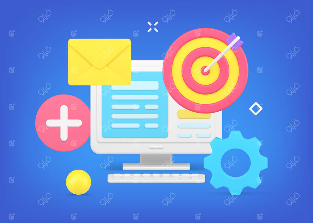 رایانه رومیزی با فایل اطلاعات باز و هدف‌گیری مکانیسم ماشین روی نماد ایمیل جدید