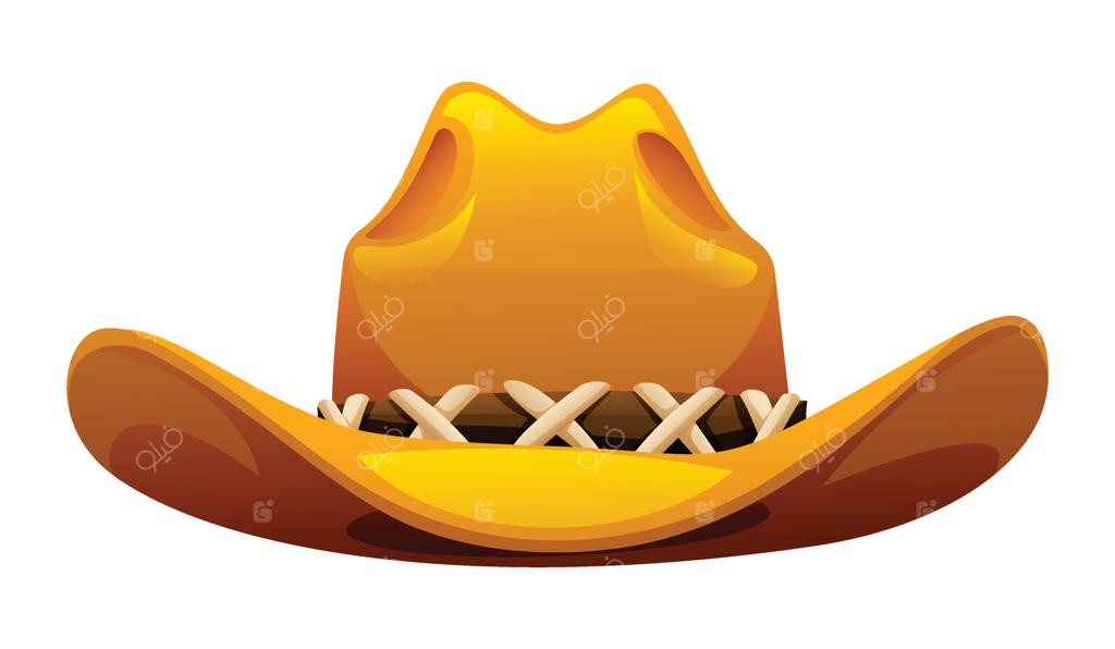 کلاه کابویی با بند چرمی دوخته شده و لبه پهن به سبک چشمگیر غربی. تصویر کارتونی