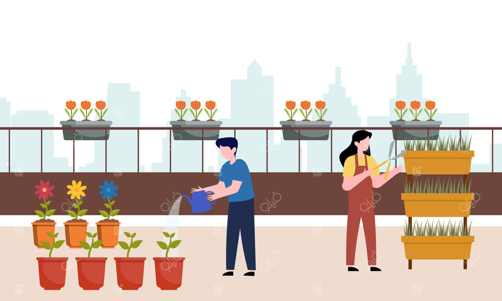 نقاشی گروهی از کشاورزان و باغبانان روی سقف سبز